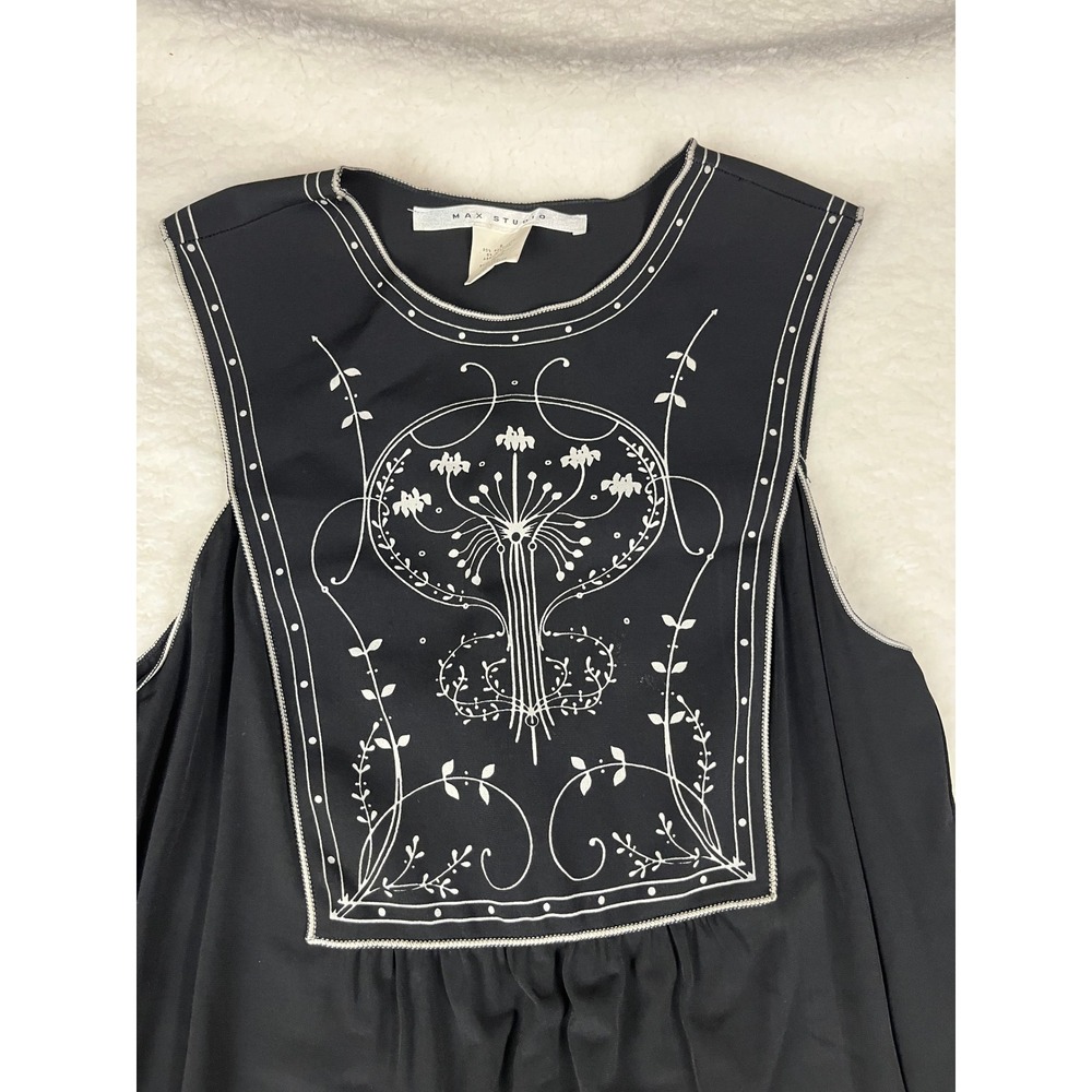 Max Studio Black Sleeveless‎ Embroidered A-Line Dress Women Size S